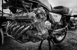 Black and White photograph of a motorbike