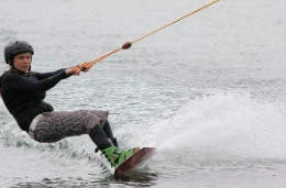 Man wakeboarding in the Pembrokeshire seas